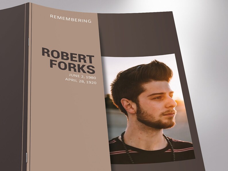 Capture the essence of your loved ones life with our Brown Funeral Program Template for Word and Publisher. This modern and stylish template features 8 pages, with a print size of 11x8.5 inches, elegantly folded to a bi-fold size of 5.5x8.5 inches.