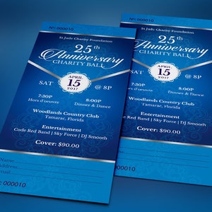 Blue Silver Anniversary Banquet Ticket Template Word Template, Publisher Church Anniversary, Pastor Events 3x7 in image 4