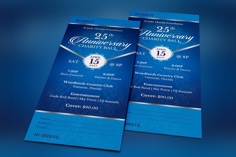 Blue Silver Anniversary Banquet Ticket Template Word Template, Publisher Church Anniversary, Pastor Events 3x7 in image 4