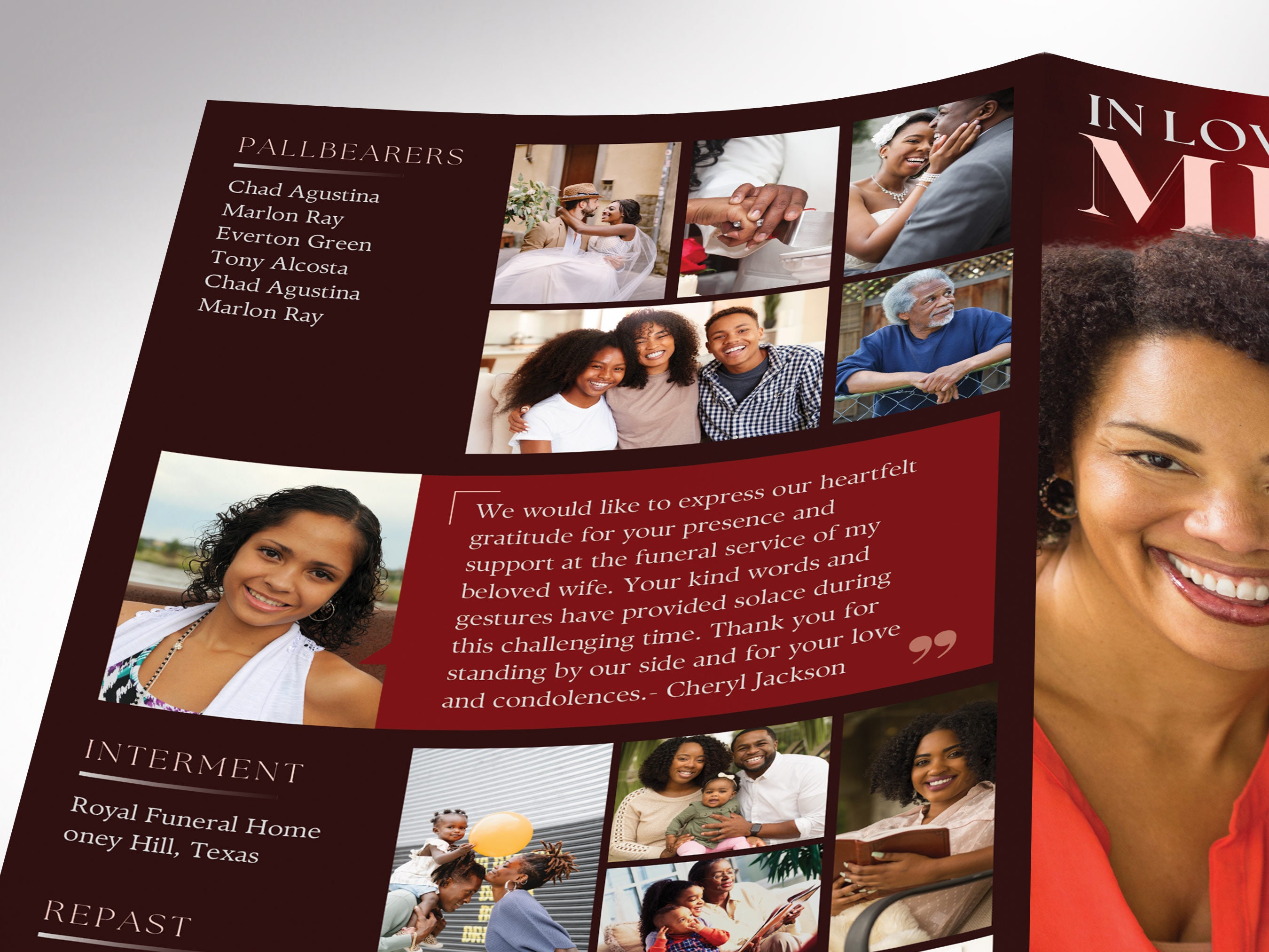 Red Dawn Funeral Program Template Canva: 4-page Magazine-style Memorial ...