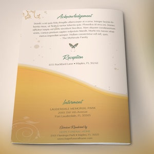 Gold Princess Funeral Program Template Word Template, Publisher Gold Green, Celebration of Life, Memorial Service 4 Pages 5.5x8.5 in image 4