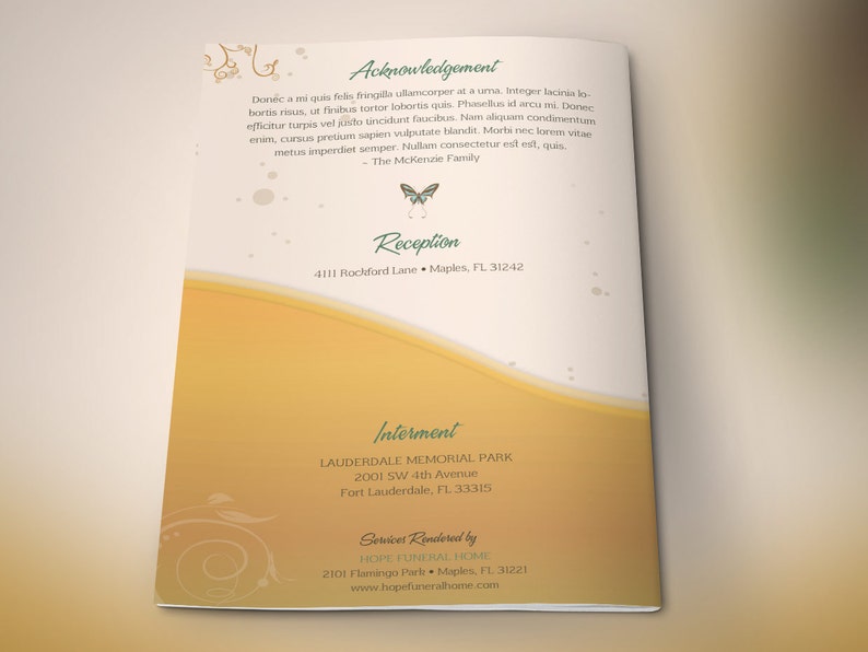 Gold Princess Funeral Program Template Word Template, Publisher Gold Green, Celebration of Life, Memorial Service 4 Pages 5.5x8.5 in image 4