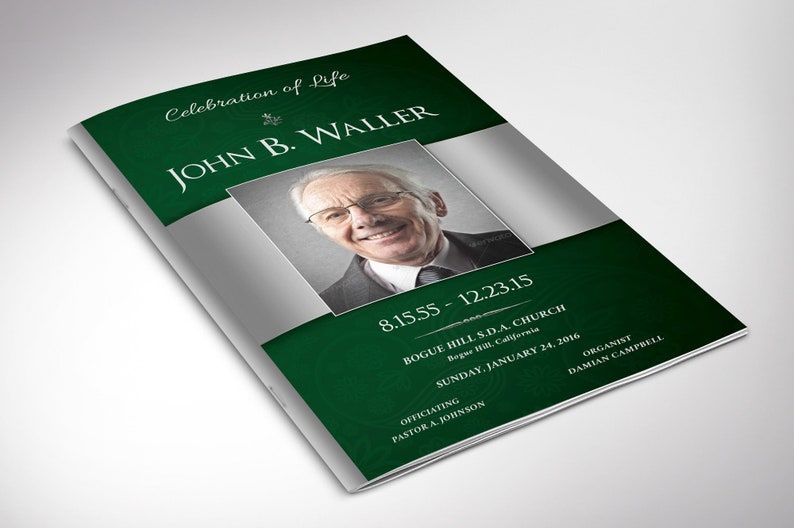 Green Silver Funeral Program Template Word Template, Publisher Celebration of Life, 8 Pages 5.5x8.5 inches image 5