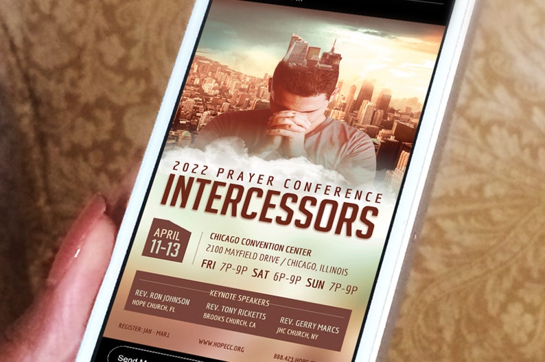 Prayer Conference Invitation Canva Template is a modern design with a scenic composition and saturated color blends that will appeal to a wide demographic. 3 Sizes are included: 1080x1080 pixels, 1080x1920 pixels, and 5 x 5 inches.