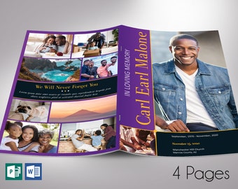 Purple Gold Funeral Program Template: Celebration of Life (Digital Download)