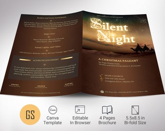 Silent Night Christmas Program Template, Canva Template, Church Program, Christmas Musical, 4 Pages, 5.5x8.5 inches