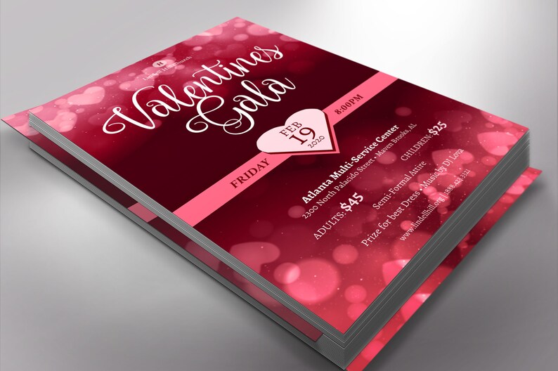 Red Pink Valentines Day Gala Flyer Template, Word Template, Publisher
