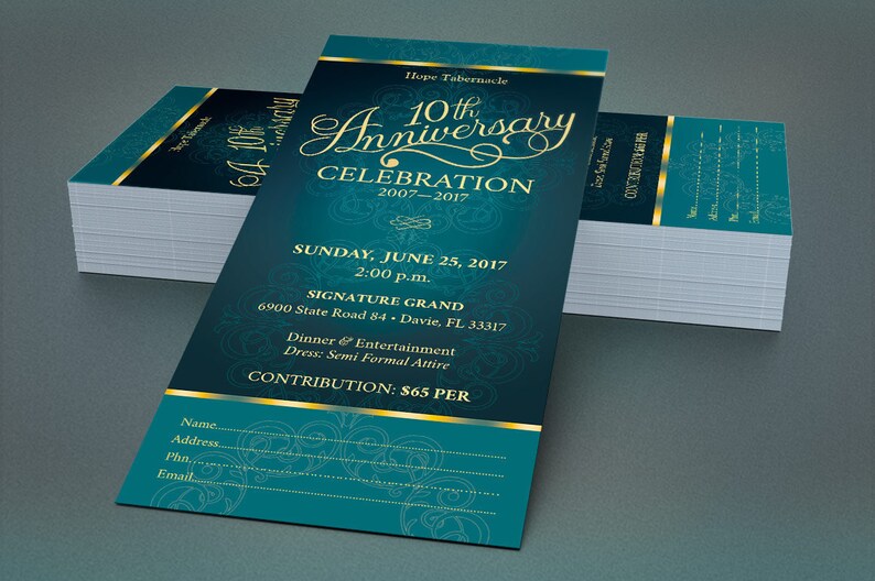 Teal Church Anniversary Ticket Template Word Template, Publisher Pastor Appreciation, Banquet Ticket Size 3x7 in image 5