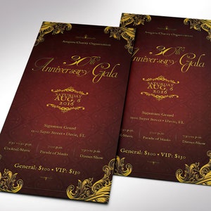 Anniversary Banquet Ticket Template, Word Template, Publisher, Burgundy Gold, Gala Ticket, Independence Ball, 3x7 inches image 6