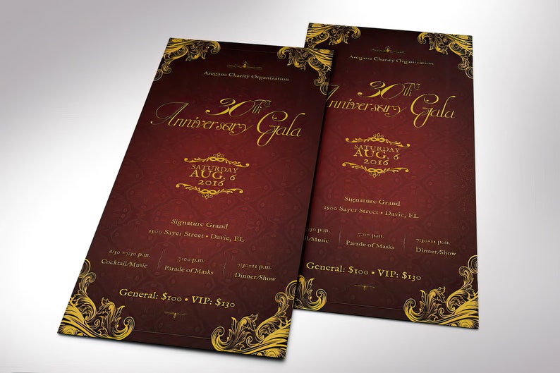 Anniversary Banquet Ticket Template, Word Template, Publisher, Burgundy Gold, Gala Ticket, Independence Ball, 3x7 inches image 6