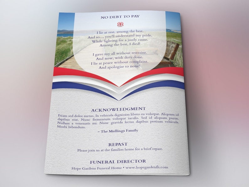 American Military Funeral Program Template Word Template, Publisher 4 Pages Bifold to 5.5x8.5 inches image 8