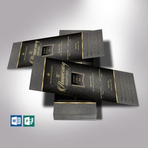 Black & Gold Banquet Ticket Template: Church Gala, Anniversary (Digital Download)