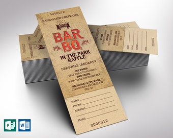 Barbecue Raffle Ticket Template for | Word Template, Publisher | Family Reunion, Beach Day | Editable Title | 2x6 in