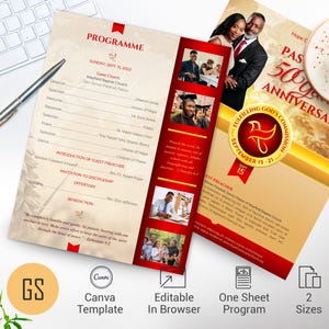 Red and Gold Clergy Anniversary Program Canva Template (Digital Download)