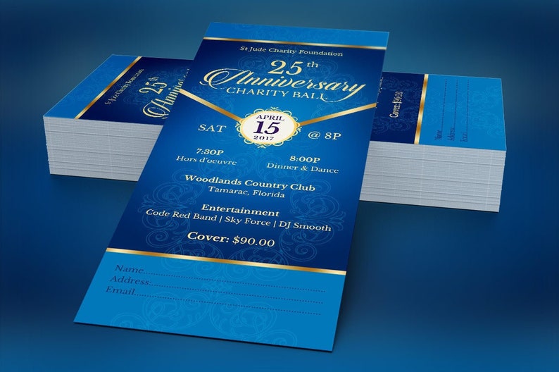 Blue Gold Anniversary Banquet Ticket Template Word Template, Publisher, Pastor Appreciation, Church Event 3x7 in image 9