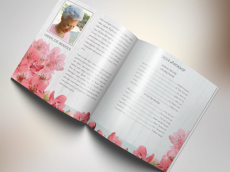 Magnolia Square Funeral Program Template for Word and Publisher 8 Pages Bi-fold to 8x8 inches image 8