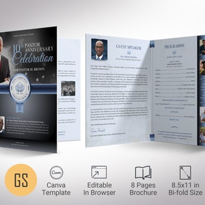 Pastor Anniversary Program Template: Blue Church Banquet Bulletin (Digital Download)