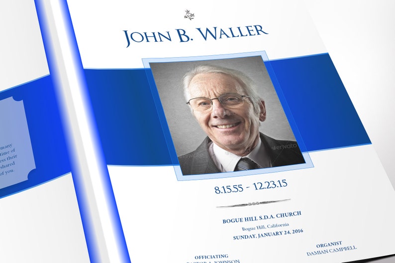 White Blue Funeral Program Tabloid Word Publisher Template 8 Etsy