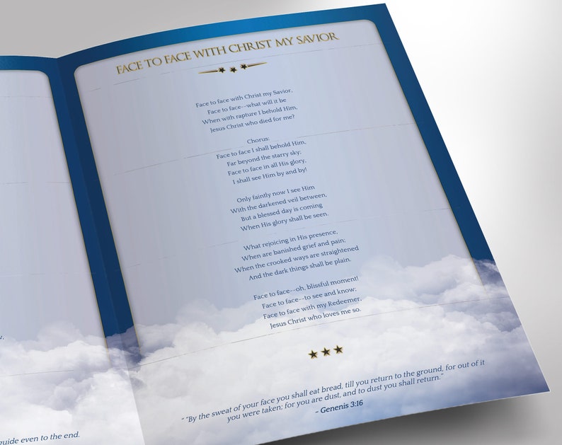 Blue Ribbon Funeral Program Large Template Word Template, Publisher Celebration of Life, Blue Sky, 8 Page 11x17 in image 9