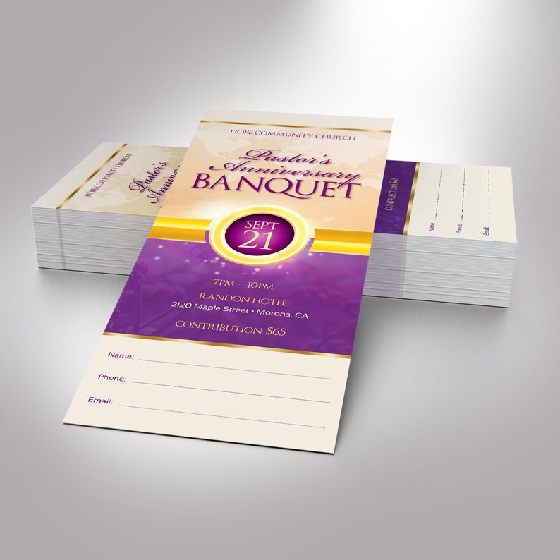 Purple Gold Clergy Banquet Ticket Template for Word and image 3