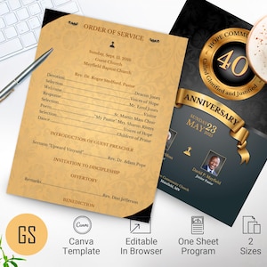 Black and Gold Church Anniversary Program Template: Elegant Gala Bulletin (Digital Download)