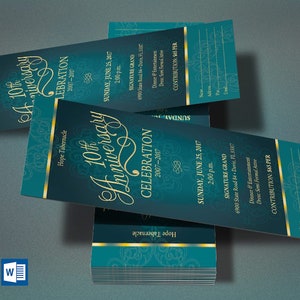Teal Church Anniversary Ticket Template Word Template, Publisher Pastor Appreciation, Banquet Ticket Size 3x7 in image 4