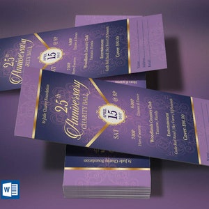 Purple Gold Anniversary Banquet Ticket Template, Word Template, Publisher, Church Anniversary, Gala Event, 3x7 inches image 1