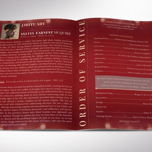 Red Gold Life Funeral Program Template, Canva Template, Magazine Style, Celebration of Life, 8 Pages, 5.5x8.5 in image 2