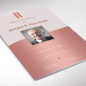 Rose Gold Funeral Program Template Word Template, Publisher Celebration of Life 4 Pages Bifold to 5.5x8.5 inches image 3