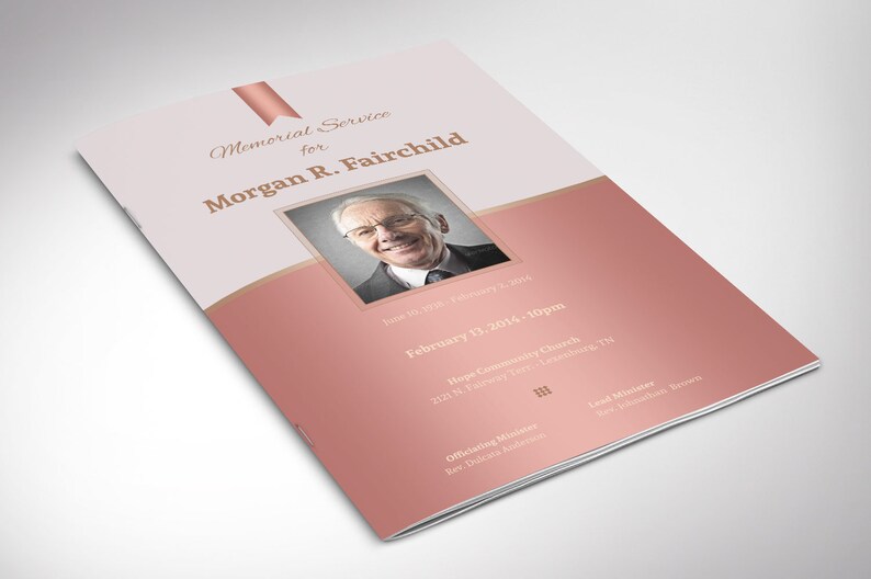 Rose Gold Funeral Program Template Word Template, Publisher Celebration of Life 4 Pages Bifold to 5.5x8.5 inches image 3