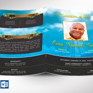 Blue Sky Funeral Program Template, Word Template, Publisher, Celebration of Life, Order of Service, 8 Pages, 5.5x8.5 in image 1