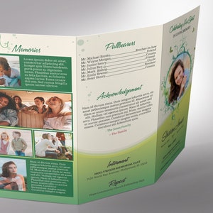 Green Princess Trifold Funeral Program Template Word Template, Publisher Green Beige, Celebration of Life, Memorial Service 11x8.5 in image 7