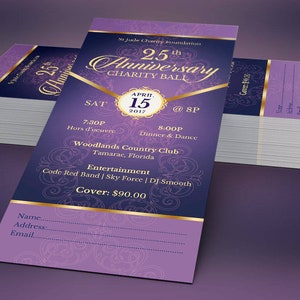 Purple Gold Anniversary Banquet Ticket Template, Word Template, Publisher, Church Anniversary, Gala Event, 3x7 inches image 9