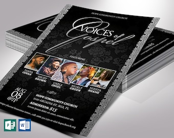 Silver Gospel Concert Flyer Template for Word and Publisher | Cut Size 4x6 inches,