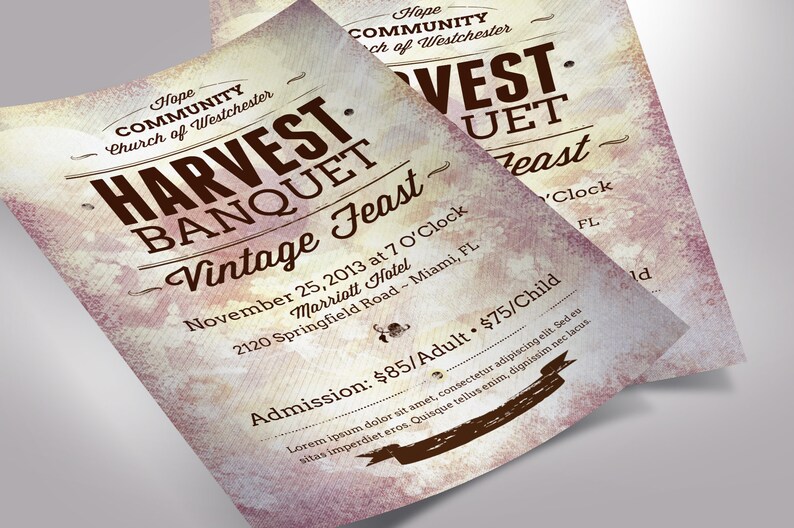 Vintage Banquet Flyer Template Word Template, Publisher Church Invitation, Harvest Flyer 4 Backgrounds 4x6 in image 4