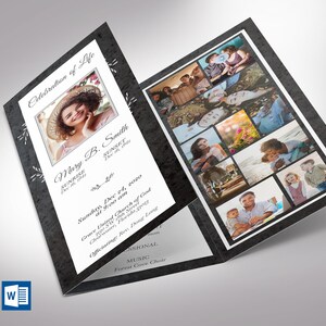 Graystone Trifold Funeral Program Template | Word Template, Publisher | Celebration of Life, In Loving Memory for Women, 11x8.5 inches