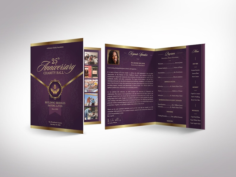 Vintage Purple & Gold Anniversary Program Template | Canva: 8-page ...
