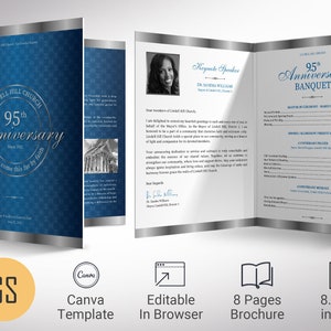 Church Anniversary Program Template: Blue Silver Diamond, 8 Pages (Canva Editable)