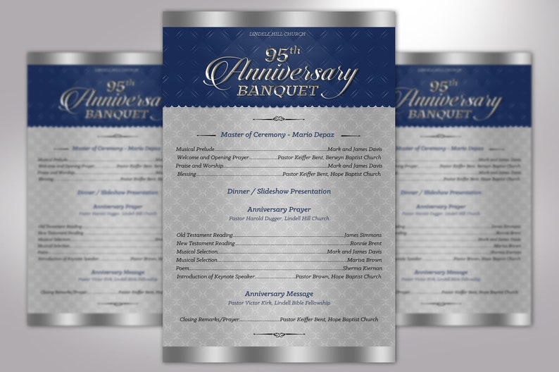 Church Anniversary Program Template: Silver & Blue One Page Event ...
