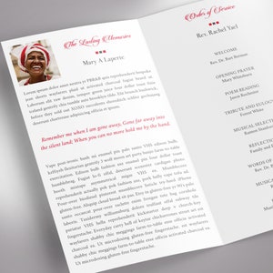 Modèle Word de programme de funérailles à trois volets Remember Legal, rouge noir, éditeur, célébration de la vie, service commémoratif, 34 x 8,5 po image 9