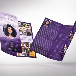 Purple Sky Legal Trifold Funeral Program Template, Canva Template Celebration of Life, In Loving Memory 14x8.5 in image 7