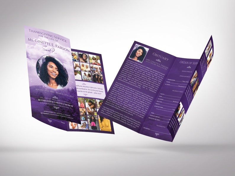 Purple Sky Legal Trifold Funeral Program Template, Canva Template Celebration of Life, In Loving Memory 14x8.5 in image 7