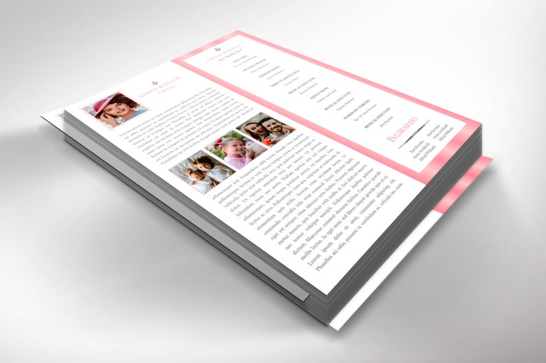 White Pink Funeral Program Template, Single Sheet Word Template, Publisher V1 Celebration of Life 8.5x11 in image 6