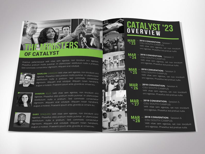 Youth Conference Program Template: Green & Black 8-Page Church Brochure (Canva, 5.5x8.5 in, Digital Download) image 3