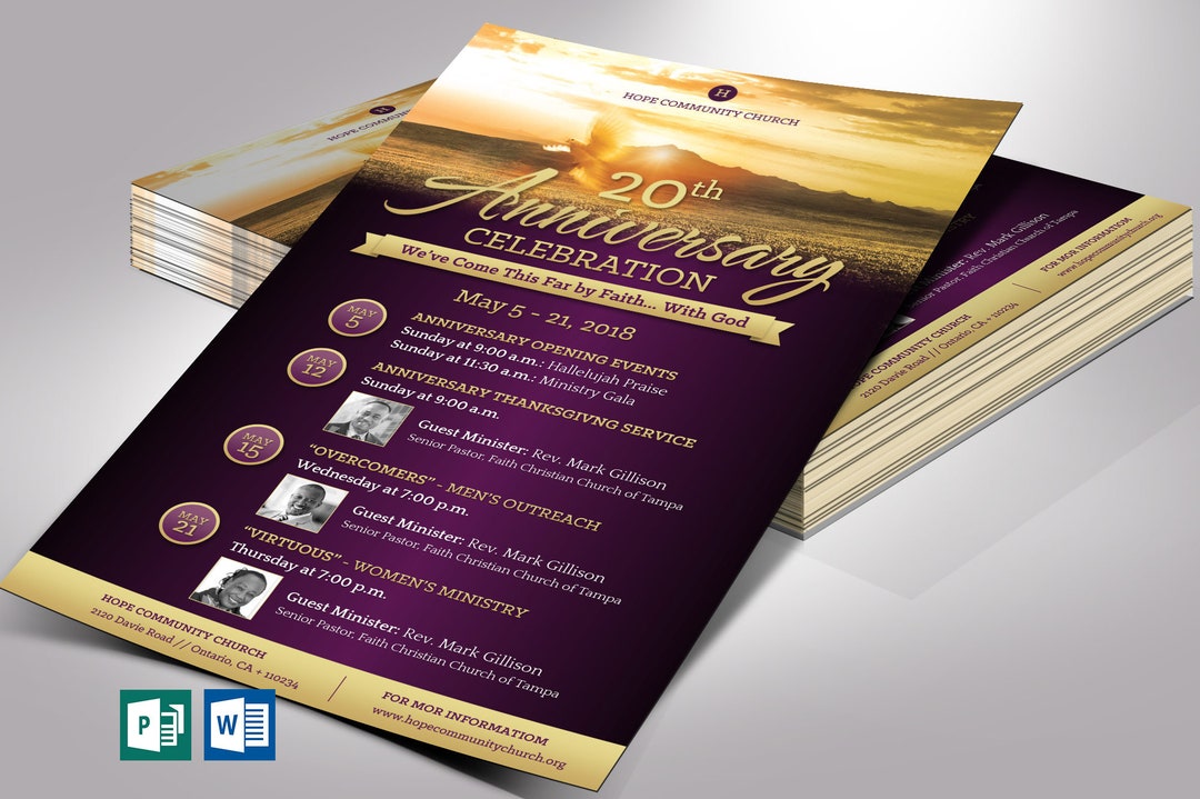 Church Anniversary Flyer Template Set, Word and Publisher, Purple and ...