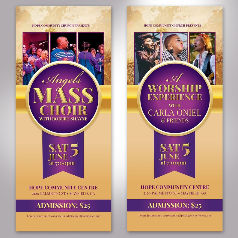Mass Choir Concert Ticket Template for Word and Publisher Cut Size 3.25x8 inches image 2