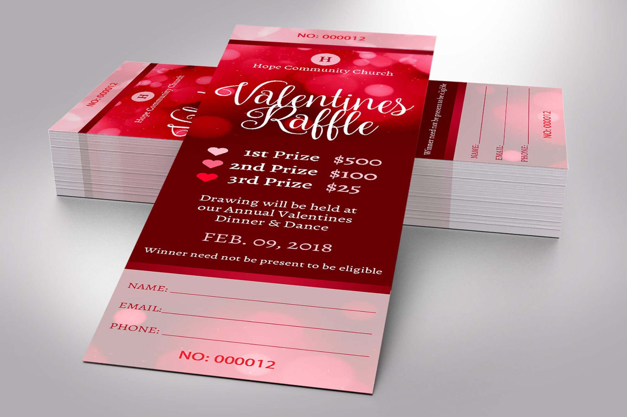 Valinetines Raffle Poster Valentine's Day Raffle Ticket Template for Templett: Red Hears ...