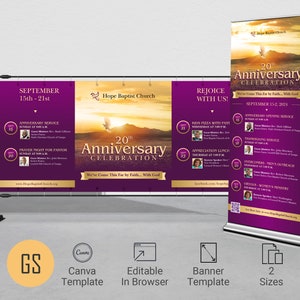 Church Anniversary Banner Template: Purple and Gold (Canva Digital Download)