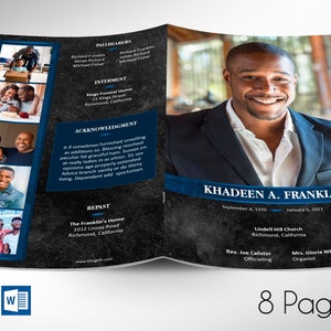 Blue Rock Funeral Program Template | Word Template, Publisher | Celebration of Life | 8 Pages | Bifold to 5.5x8.5 inches