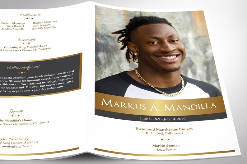 Kings Funeral Program Template Word Template, Publisher Celebration of Life 4 Pages Bifold to 5.5x8.5 inches image 5